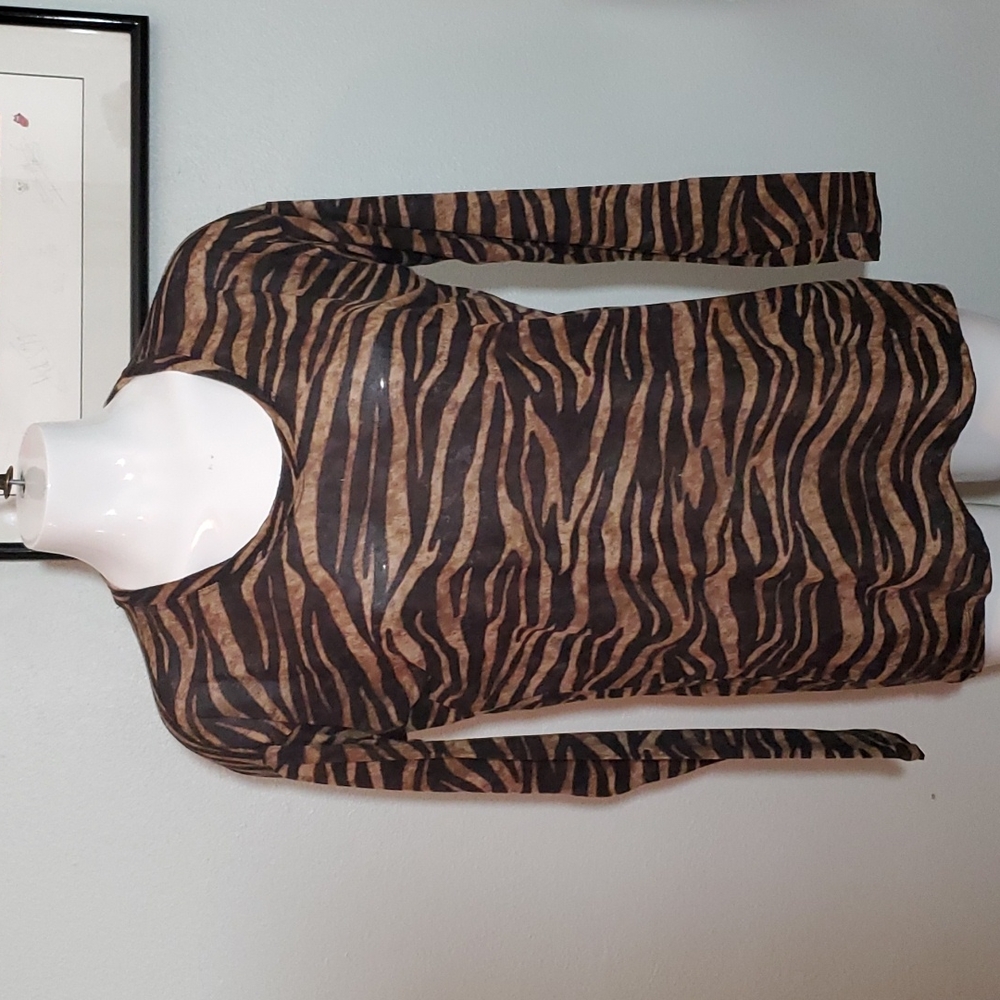 MICHAEL KORS Women's Brown/Black Zebra Print Long Sleeve Tunic Top-EUC-Sz S